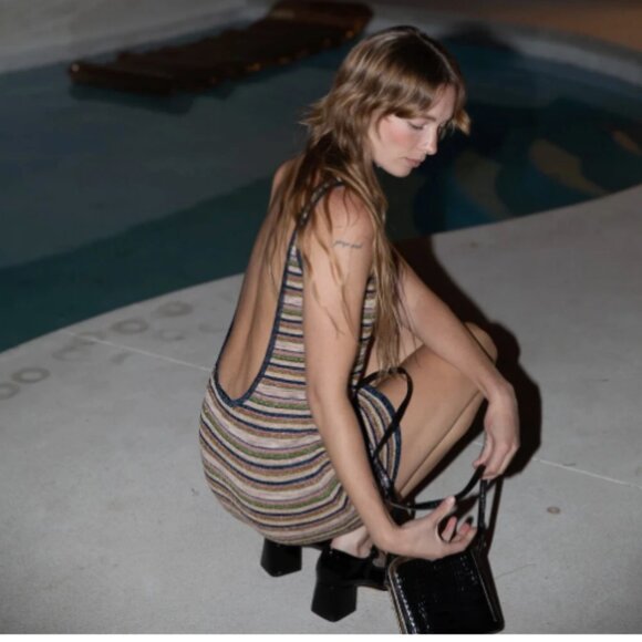 Stoned Immaculate Vanessa Lurex Scoop Back Glitter Mini - Picture 3 of 3